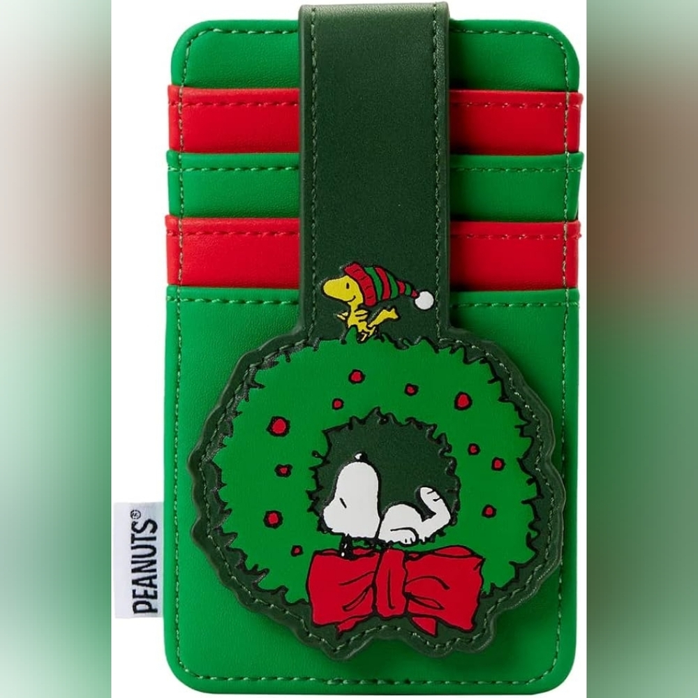 Loungefly Peanuts Snoopy Festive Christmas Green and Red Card Holder NWT